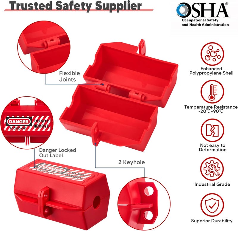 SATTRON Tagout Lockout Plug Lock Device- 2 Pcs Red Polypropylene Plug Lockout for Electrical Plugs 110 and 220 Volt Power Cord Medium Industrial Grade Power Cord Lockout with 2 Locking Holes OSHA Compliant - Image 4
